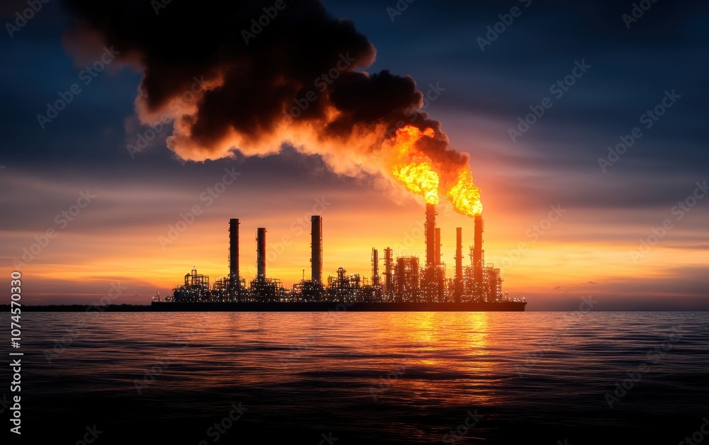 Industrial landscape with smoke and sunset. Industrial landscape with smoke and sunset.