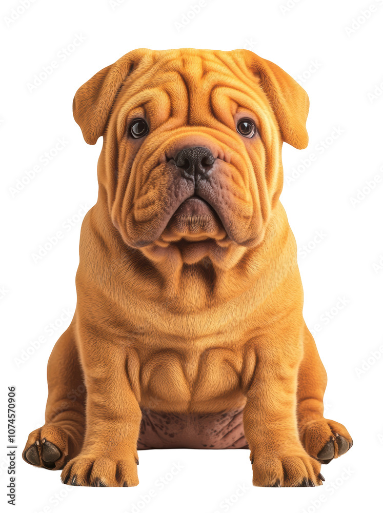 Cute Shar Pei puppy sitting with a curious gaze on a transparent background, ideal for pet-focused designs and advertisements. Cute Shar Pei puppy sitting with a curious gaze on a transparent background, ideal for pet-focused designs and advertisements.