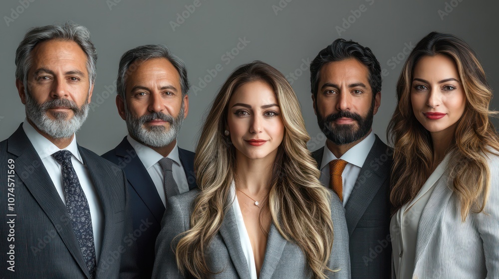 Business team with members from Greece, various ages, formal attire, isolated, white background Business team with members from Greece, various ages, formal attire, isolated, white background