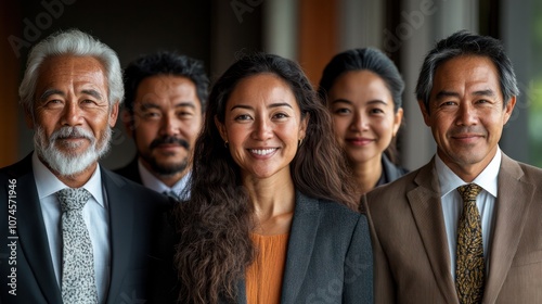 Business team with members from New Caledonia, various ages, formal attire, isolated, white background