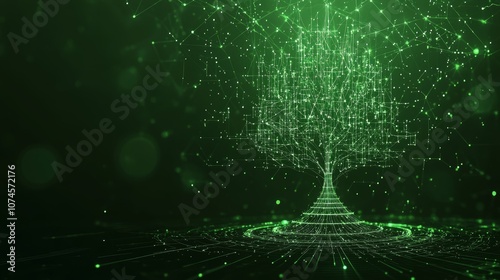 Digital Tree of Life Abstract Technology Background with Connected Dots, Lines, and Triangles