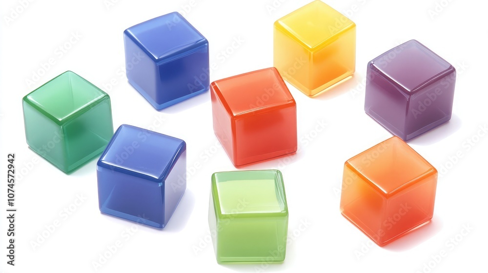 Colorful Transparent Plastic Cubes Arranged on a White Background for Creative and Playful Visual Concepts in Education and Design Colorful Transparent Plastic Cubes Arranged on a White Background for Creative and Playful Visual Concepts in Education and Design