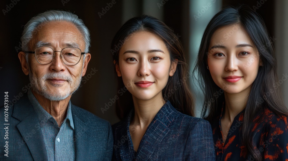 Chinese business team portrait, including youth and elderly, isolated, white background Chinese business team portrait, including youth and elderly, isolated, white background