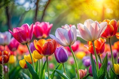 Vibrant Watercolor Tulips in Bloom: A Documentary Photography Perspective Capturing the Beauty of Nature, Color, and Life's Essence in Floral Artistry