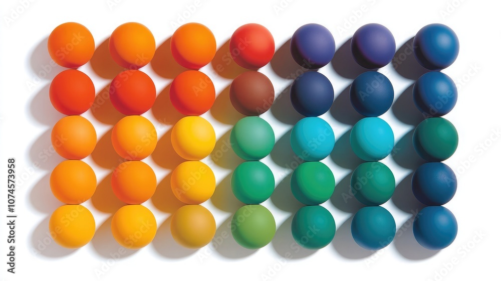 Colorful Arrangement of Glossy Balls in a Grid Pattern Showcasing a Spectrum of Vibrant Hues Ideal for Backgrounds and Creative Projects