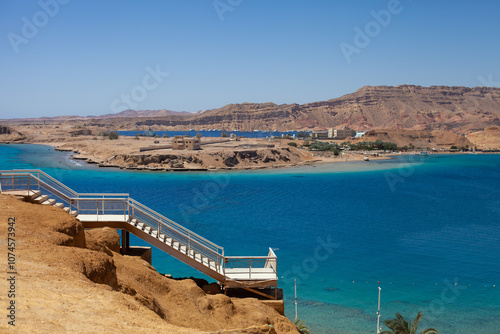 Vászonkép Stairs down to the beach in Sharm el-Sheikh, Sharm El Maya bay