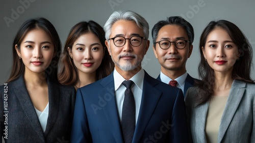 Diverse business group from Singapore, including youth and elderly, professional attire, isolated, white background