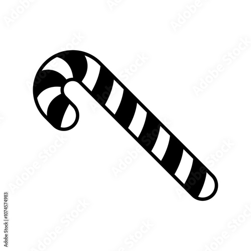 Candy cane icon. Black outline linear silhouette. Front side view. Vector simple flat graphic illustration. Isolated object on white background. Isolate.