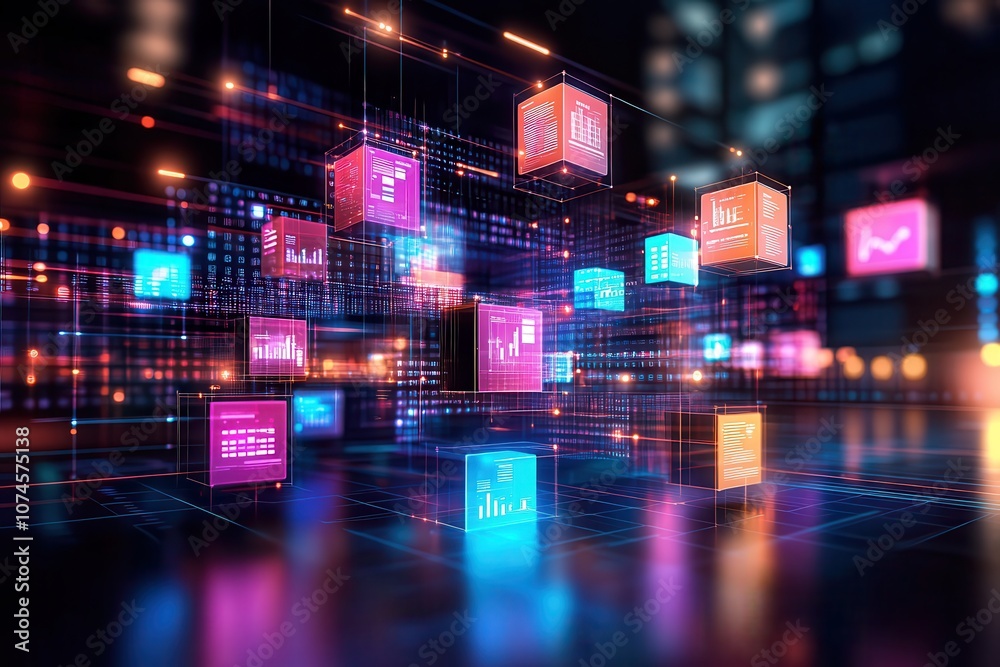 Futuristic data blocks with vibrant colors. Futuristic data blocks with vibrant colors.