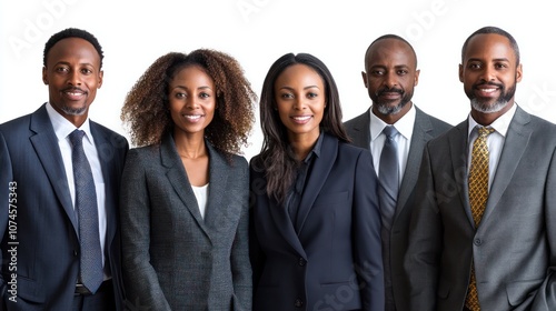 Ethiopian business team, mixed-generation members, formal clothing, isolated, white background