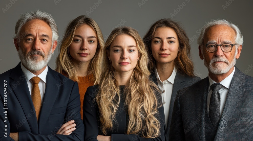French business team, youth and elderly, formal clothing, confident look, isolated, white background French business team, youth and elderly, formal clothing, confident look, isolated, white background