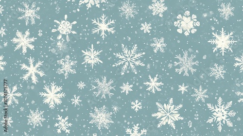 Winter snowflakes pattern on blue background - delicate and intricate design