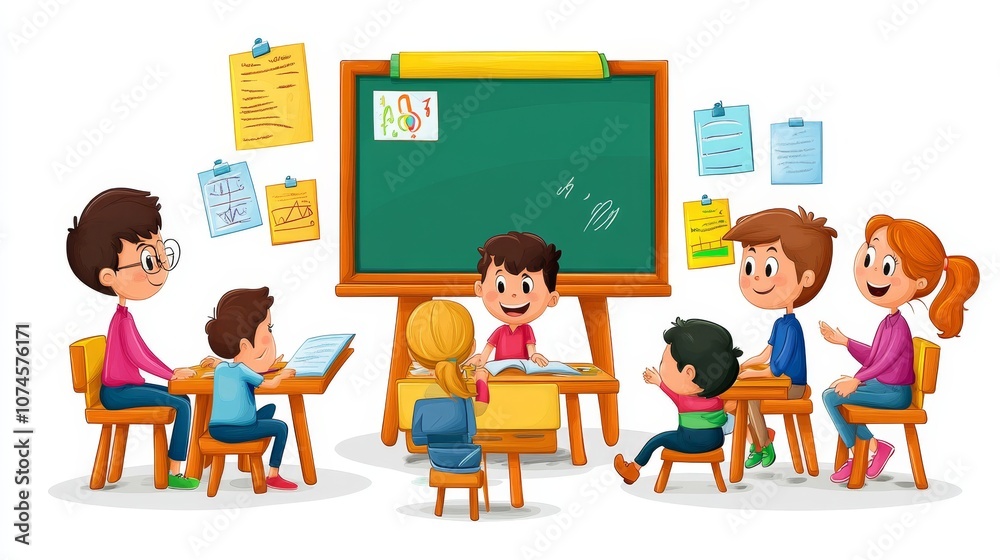 Illustration of lesson explanation , kids , Teacher Illustration of lesson explanation , kids , Teacher