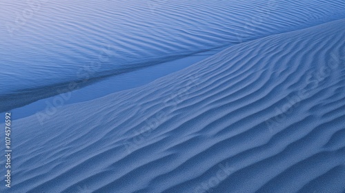 Twilight at the Atlantic Coast: Sand Dunes and Ocean Waves in a National Geographic Style, Captured in Hyperfocal Clarity with Long Exposure Smoothness. photo