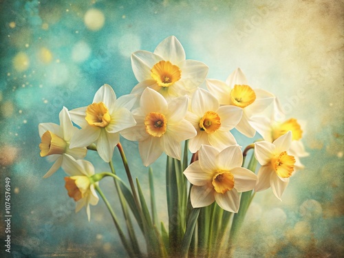 Vintage Style Photography Featuring Delicate Watercolor Daffodil Blossoms in Soft Pastel Hues, Capturing the Essence of Springtime Beauty and Natural Elegance