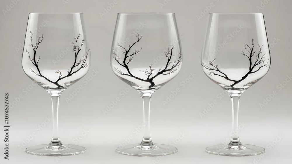 Elegant wine glasses with delicate tree design, perfect for celebrations and home decor Elegant wine glasses with delicate tree design, perfect for celebrations and home decor