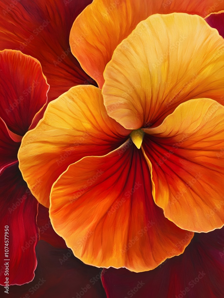 A close-up of an orange and red pansy flower. A close-up of an orange and red pansy flower.