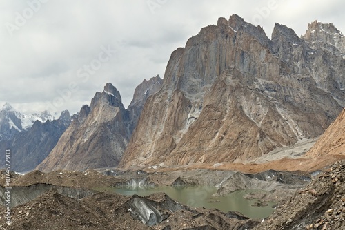 View from Baltoro glacier near Gore 1 campsite at Trango Towers. Karakoram Mountains. Gilgit-Baltistan region. Pakistan. Asia. photo