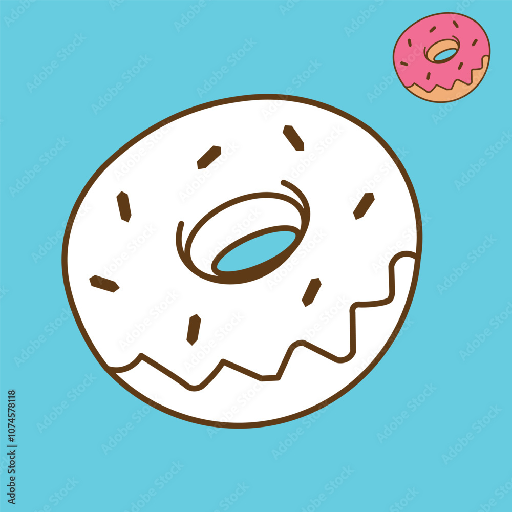 Illustration vector graphic of doughnut in line art style. Suitable for children coloring books.