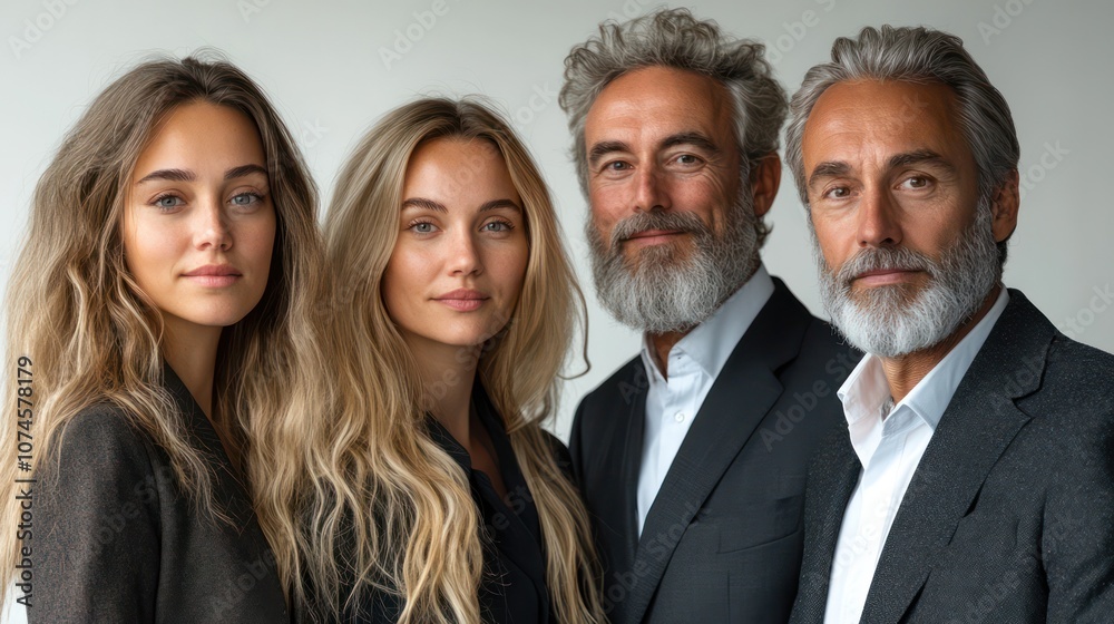 Group of senior business professionals from Norway, formal attire, calm and knowledgeable, isolated, white background Group of senior business professionals from Norway, formal attire, calm and knowledgeable, isolated, white background