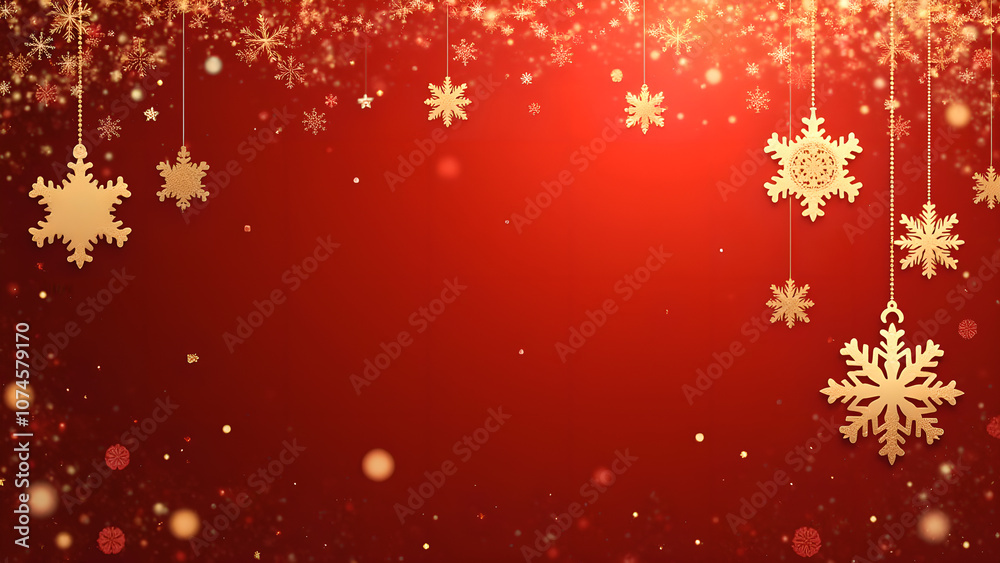 Red Christmas Background with Golden Snowflakes and Bokeh Red Christmas Background with Golden Snowflakes and Bokeh