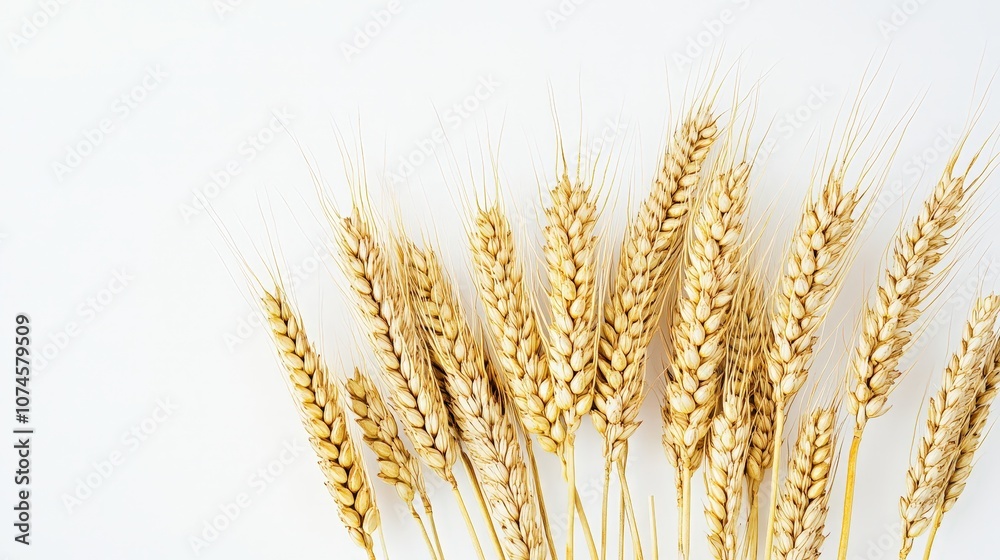 A stunning presentation of unhusked wheat grains is set against a clean white background. A stunning presentation of unhusked wheat grains is set against a clean white background.