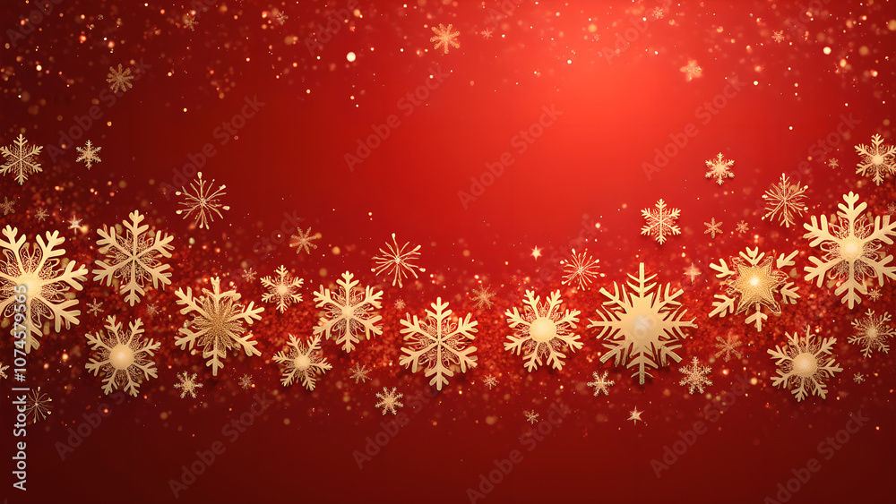 Red Christmas Background with Golden Snowflakes for Holiday Greetings Red Christmas Background with Golden Snowflakes for Holiday Greetings