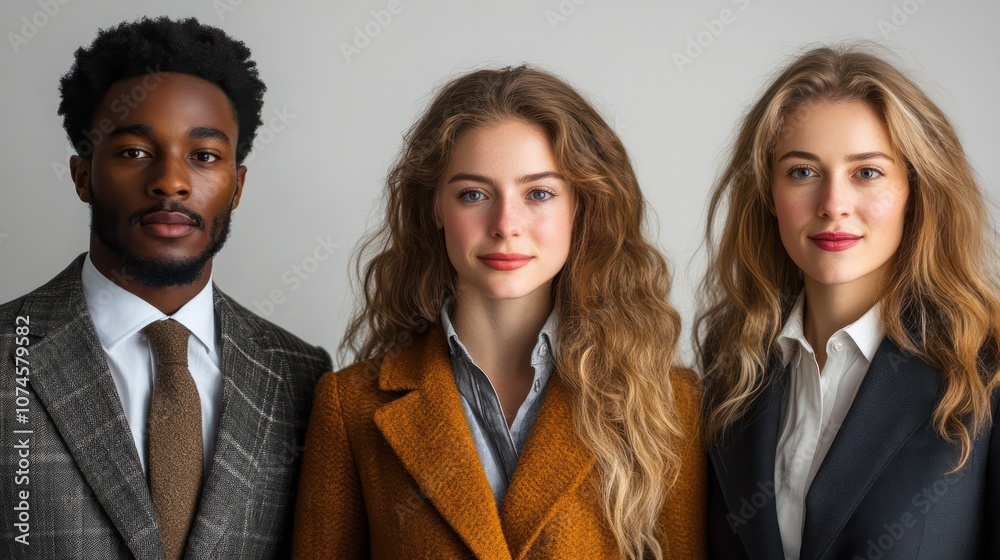 Group portrait of British professionals, young and senior, formal attire, isolated, white background Group portrait of British professionals, young and senior, formal attire, isolated, white background