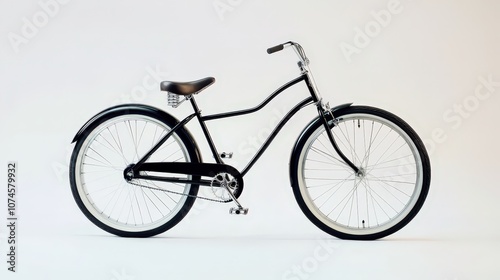 A stylish beach cruiser bicycle, featuring wide tires and a comfortable seat, is elegantly displayed against a crisp white background.