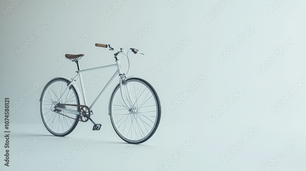 A stylish city bike, featuring a lightweight frame and ergonomic design, is showcased against a pristine white background A stylish city bike, featuring a lightweight frame and ergonomic design, is showcased against a pristine white background