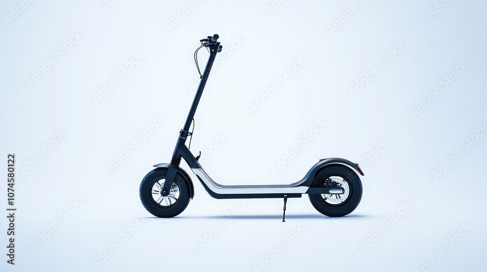 A stylish electric scooter, designed for urban commuting, is displayed against a smooth white background A stylish electric scooter, designed for urban commuting, is displayed against a smooth white background