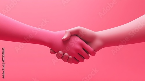 Two 3D pink hands shaking against a pink background.