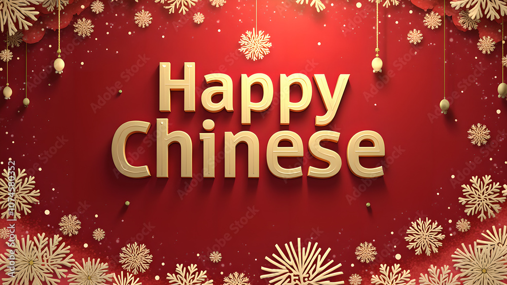 Happy Chinese New Year Greeting Card with Red Background and Gold Text Happy Chinese New Year Greeting Card with Red Background and Gold Text