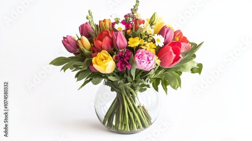 Wallpaper Mural A stylish glass vase filled with a vibrant bouquet of flowers rests gracefully against a clean white background. Torontodigital.ca