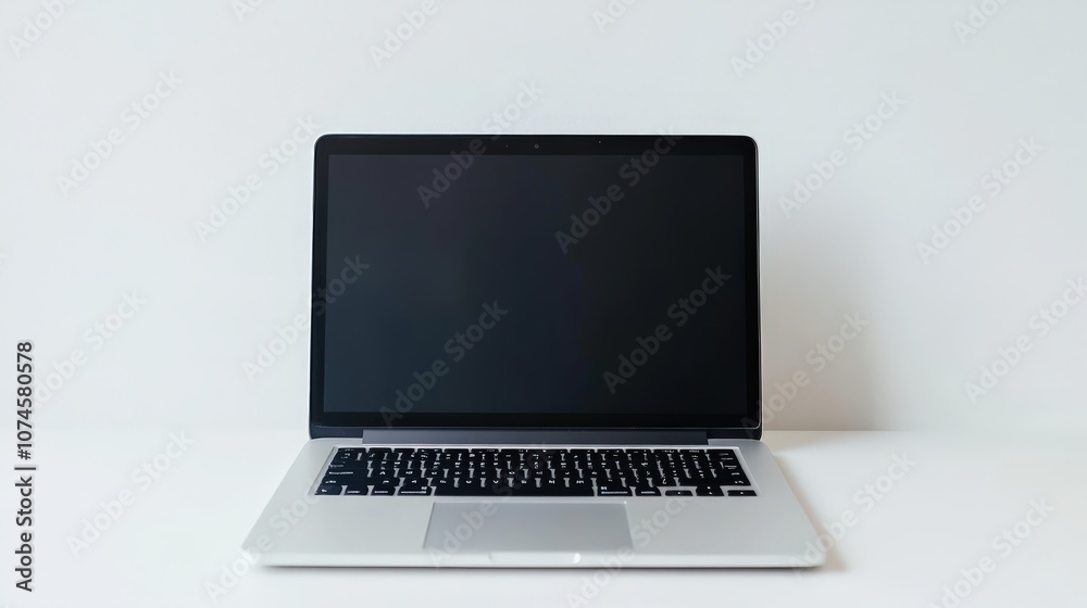 A stylish laptop rests on a pristine white background, showcasing its modern design and bright screen A stylish laptop rests on a pristine white background, showcasing its modern design and bright screen