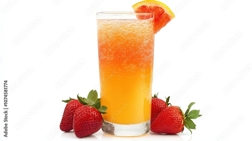 A tall glass of fruit juice, chilled and ready to enjoy, sits on a transparent white background A tall glass of fruit juice, chilled and ready to enjoy, sits on a transparent white background