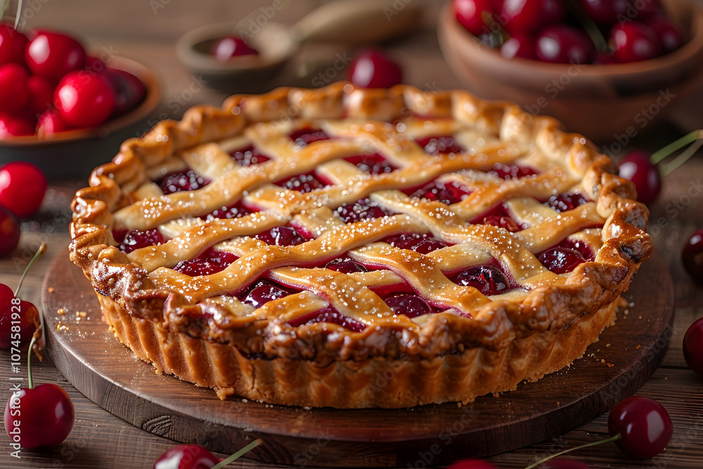 homemade cherry pie on a wooden table homemade cherry pie on a wooden table