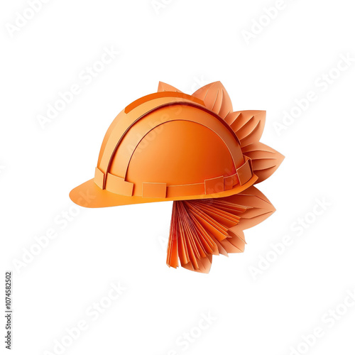 Paper Art depiction of a safety helmet isolated on a white background. PNG photo