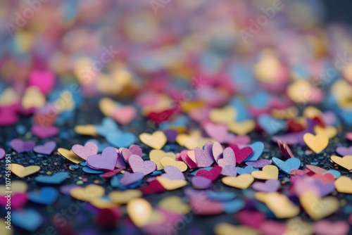 A close-up shot of a bunch of confetti hearts photo