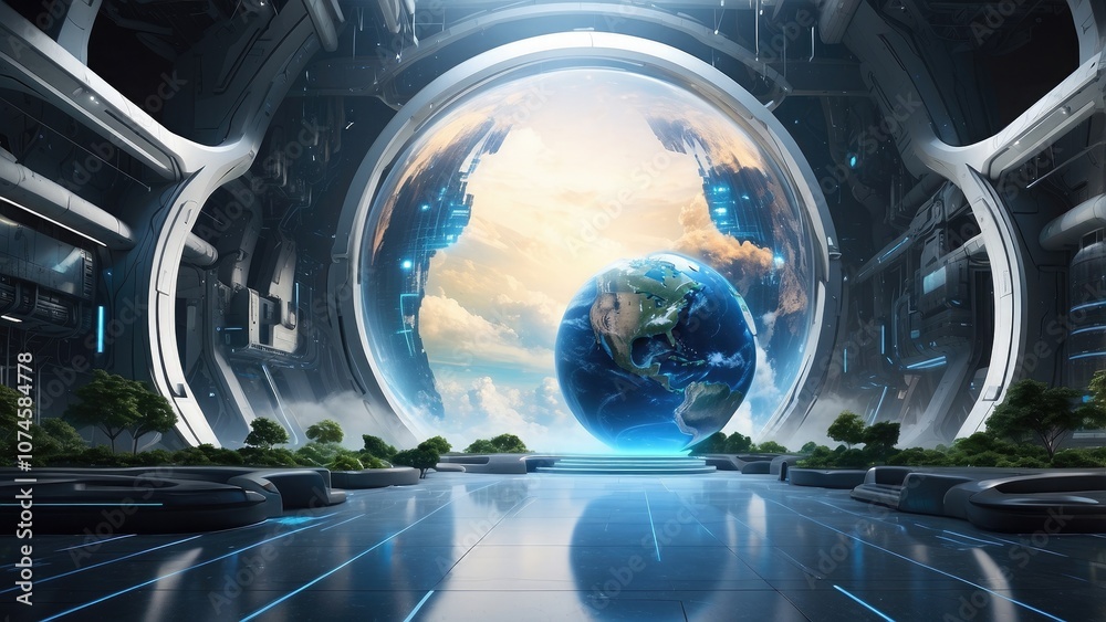 digital environment with a futuristic cyber-earth backdrop. Al digital environment with a futuristic cyber-earth backdrop. Al