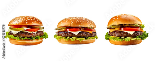 Set of cheesburger isolated on transparent background.