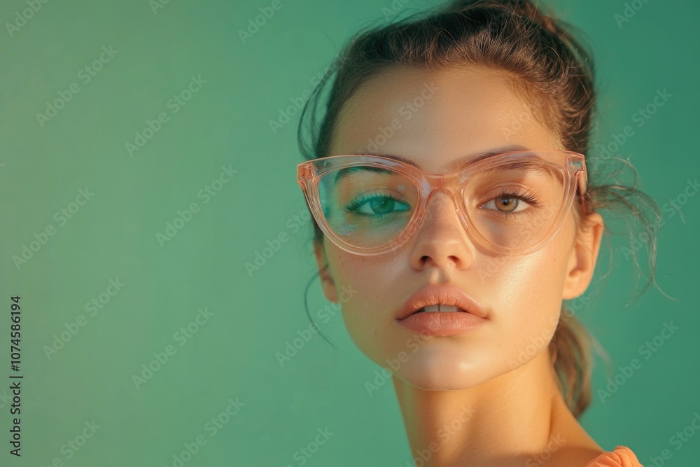 A woman with glasses looks straight into the lens A woman with glasses looks straight into the lens