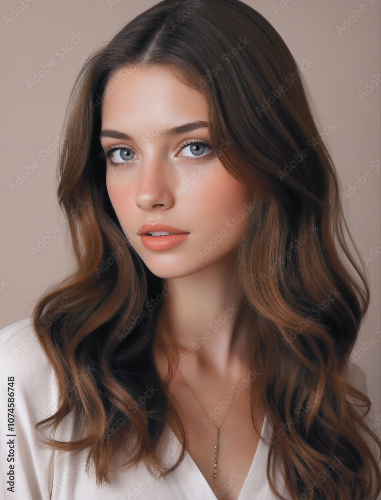 Elegant Portrait of a Young Woman with Wavy Hair Elegant Portrait of a Young Woman with Wavy Hair