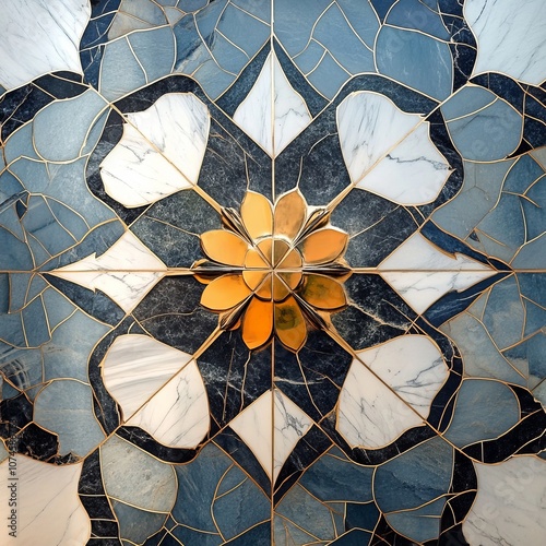 Close-Up of an Exquisite Decorative Stone Floral Inlay Design, Perfect for Background Use photo