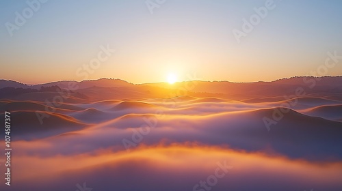 Golden Sunrise Over Misty Mountain Landscape