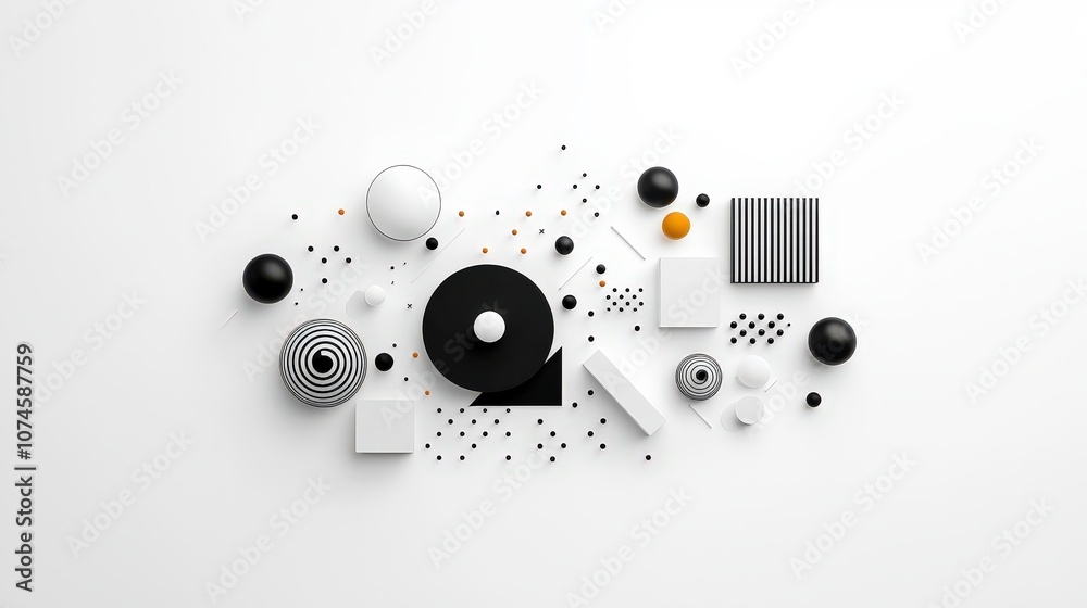 A white background with a lot of black and white shapes and circles A white background with a lot of black and white shapes and circles
