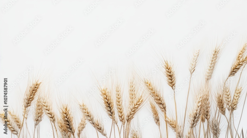 A visually stunning presentation of unhusked wheat grains is featured on a smooth white background. A visually stunning presentation of unhusked wheat grains is featured on a smooth white background.