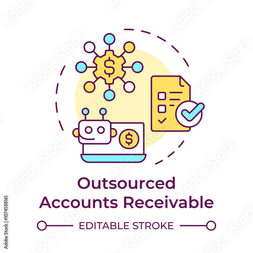 Outsourced accounts receivable multi color concept icon. Benefits of factoring. Administrative relief. Round shape line illustration. Abstract idea. Graphic design. Easy to use in article