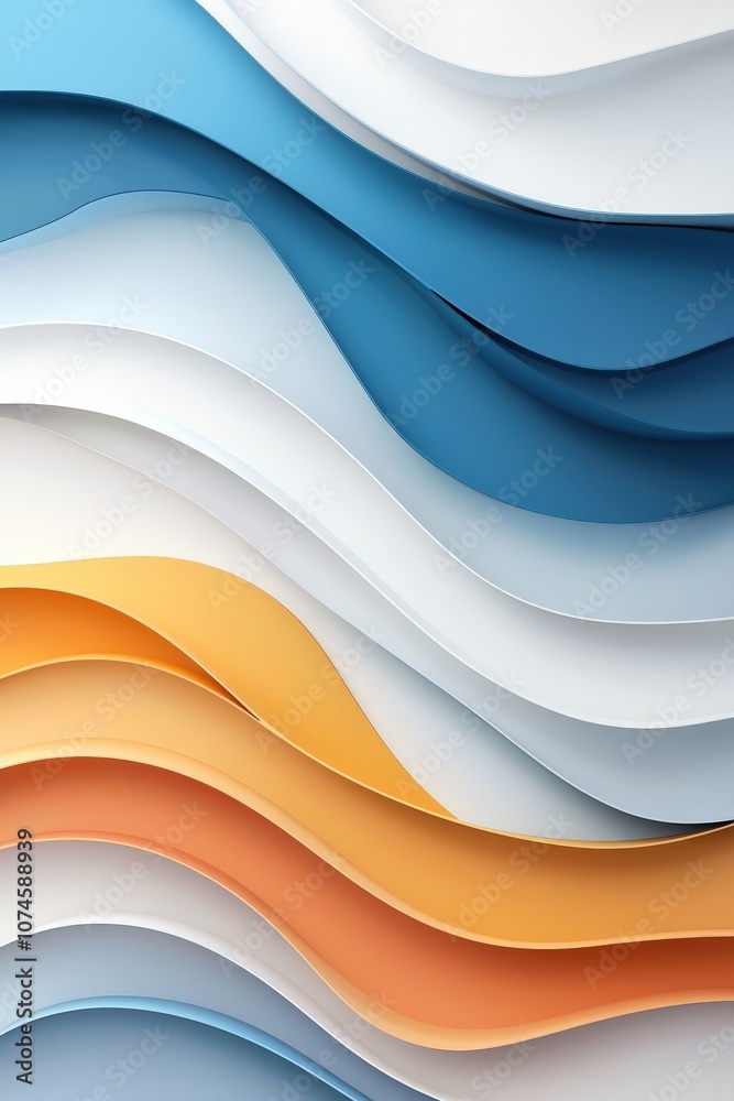 The image is a colorful abstract design with blue, orange, and white stripes The image is a colorful abstract design with blue, orange, and white stripes