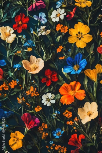 Colorful Flowers on Black Background